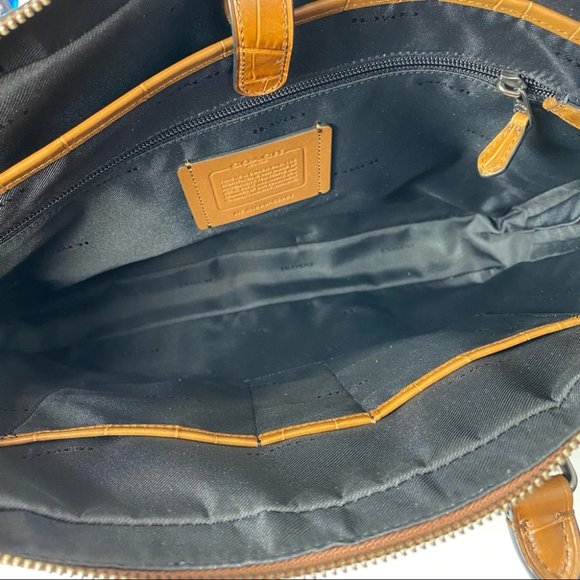 Coach Brown Croc-Embossed Laptop Bag - Picture 2 of 14